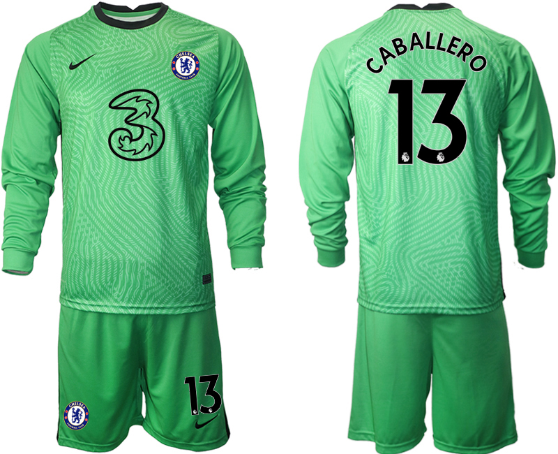 Men 2021 Chelsea green goalkeeper long sleeve #13 soccer jerseys->chelsea jersey->Soccer Club Jersey
